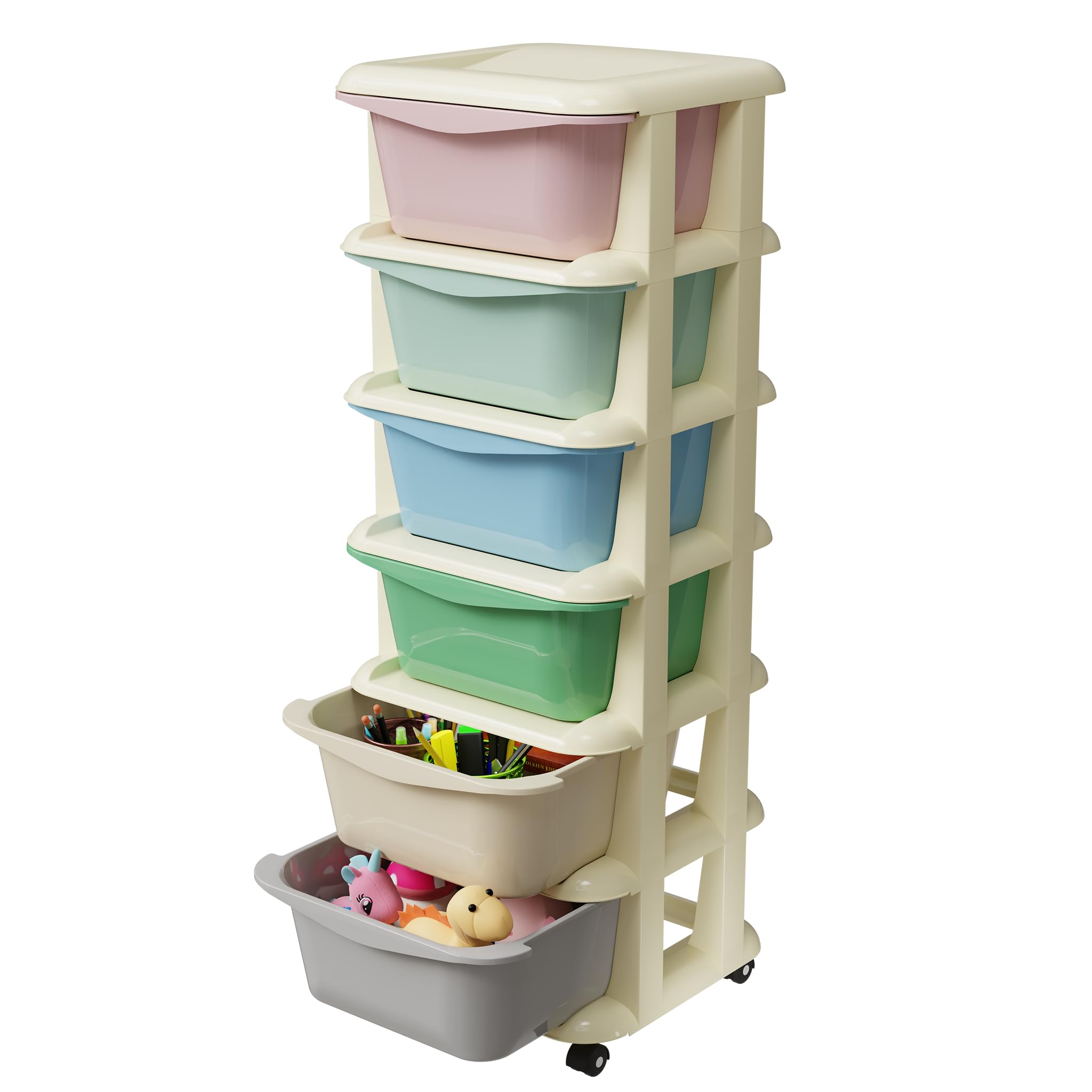 TEX-RO Modular Drawer Storage Organizer|Plastic Chest of Drawers for Kitchen Storage Cabinet|Multi-Layer Storage Drawer Cabinet & Drawers Organisers for Home, Office, Kids (Multicolor, 6 Layers)