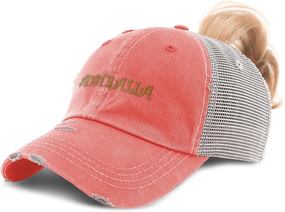 Ponytail Cap Women's Baseball Cap Embroidered Australia Gold Australian Aussie Cotton
