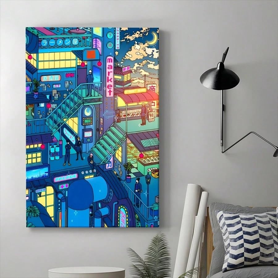 Impression sur toile marché urbain affiche déco murale 50x70