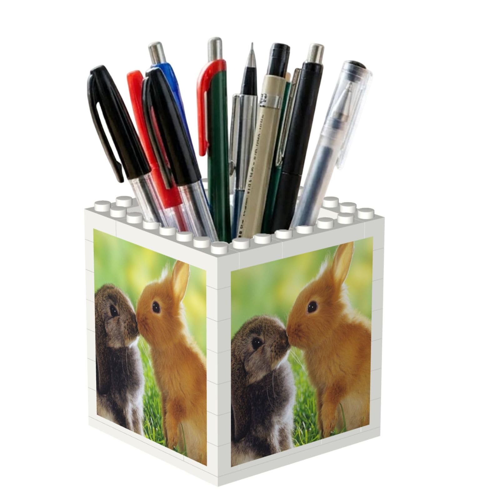Poadnly Rabbit Love Printed, Pen Pot Pencil Holder for Office Home School, Compact Desk Organiser for Office Stationery