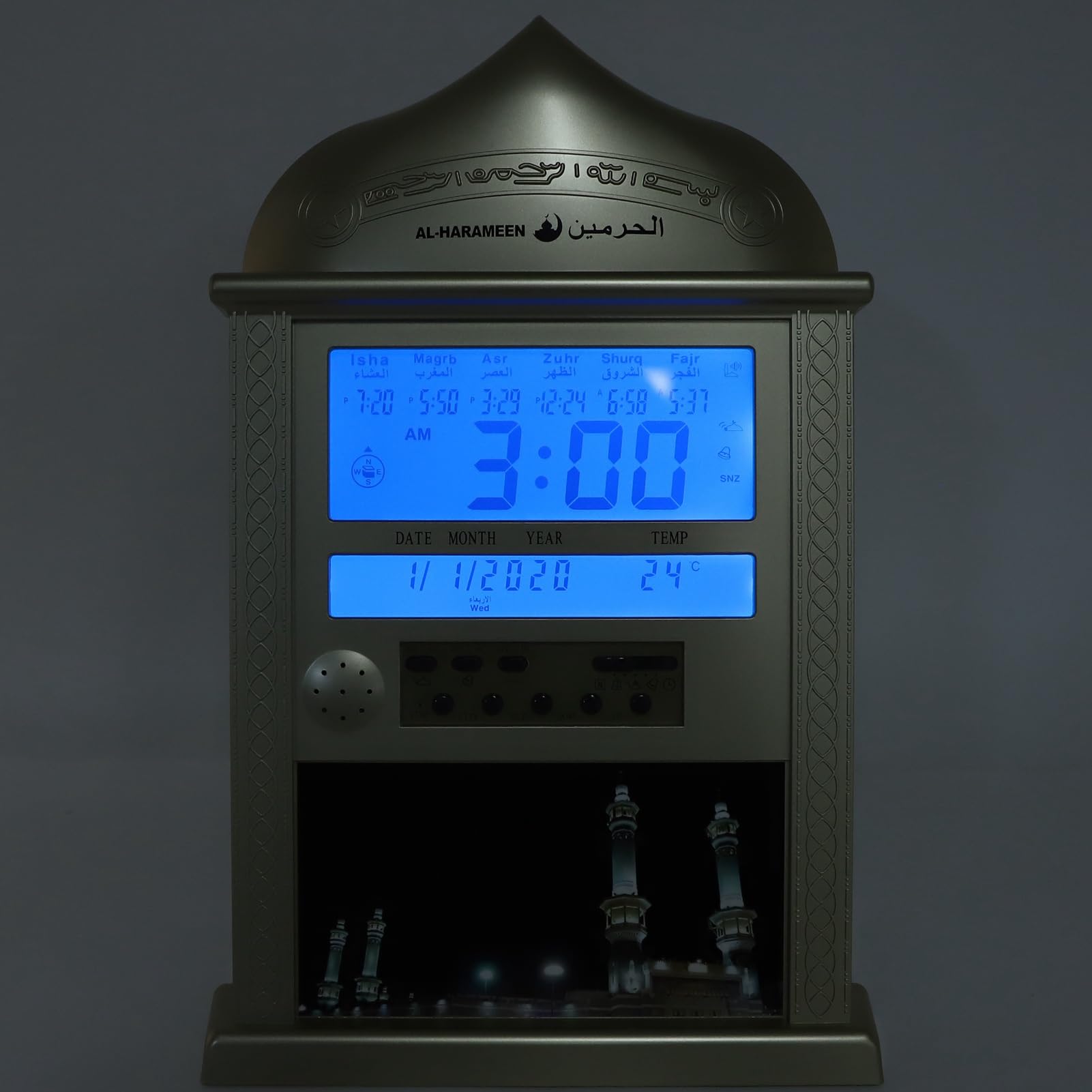 Azan Reloj, Reloj Despertador Preciso Reloj de Oración Digital Multifunción para Exhibición de Escritorio (Gold)