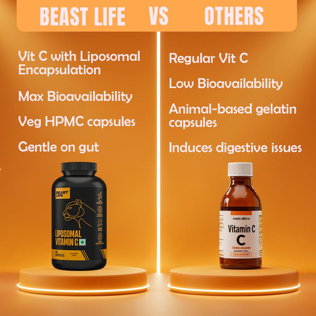 BeastLife Liposomal Vitamin C | Higher bioavailability | Neutralizes free radicals | Promotes firm skin Health | Improve cognitive function Immunity Support– Fast Absorption & Bioavailability | 60 Capsules 4