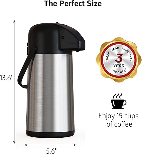 Miniatura 8 de Airpot - Jarra de café para mantener el calor, dispensador de café grande de 85 onzas2.5 litros con bomba, urna térmica de acero inoxidable para