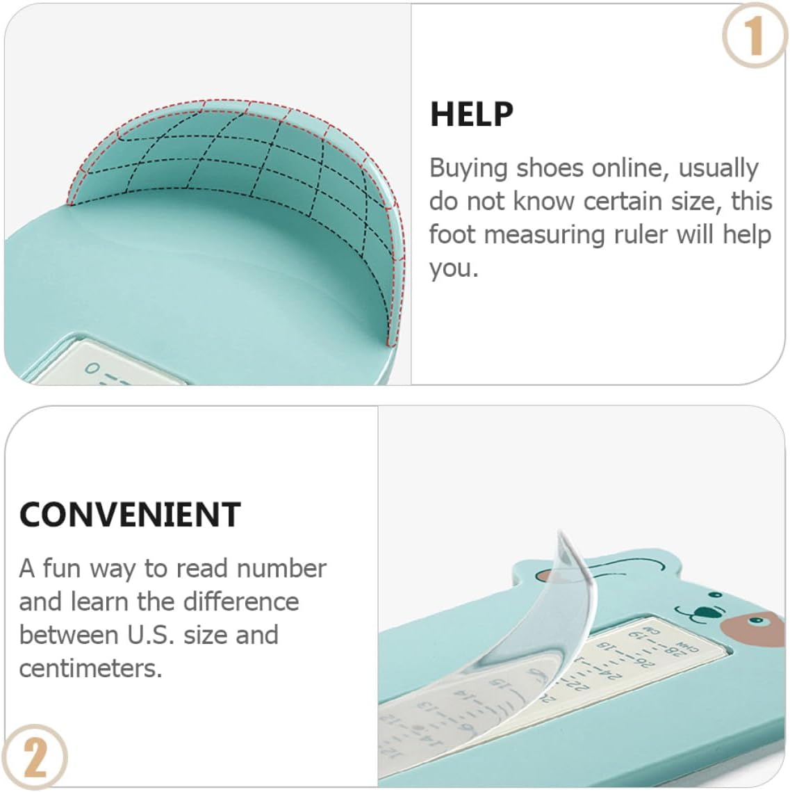 Foot Measurement Device Ruler Shoes Size Measurer with Cute Foot Measuring Tool for Accurate Shoe Size Chart