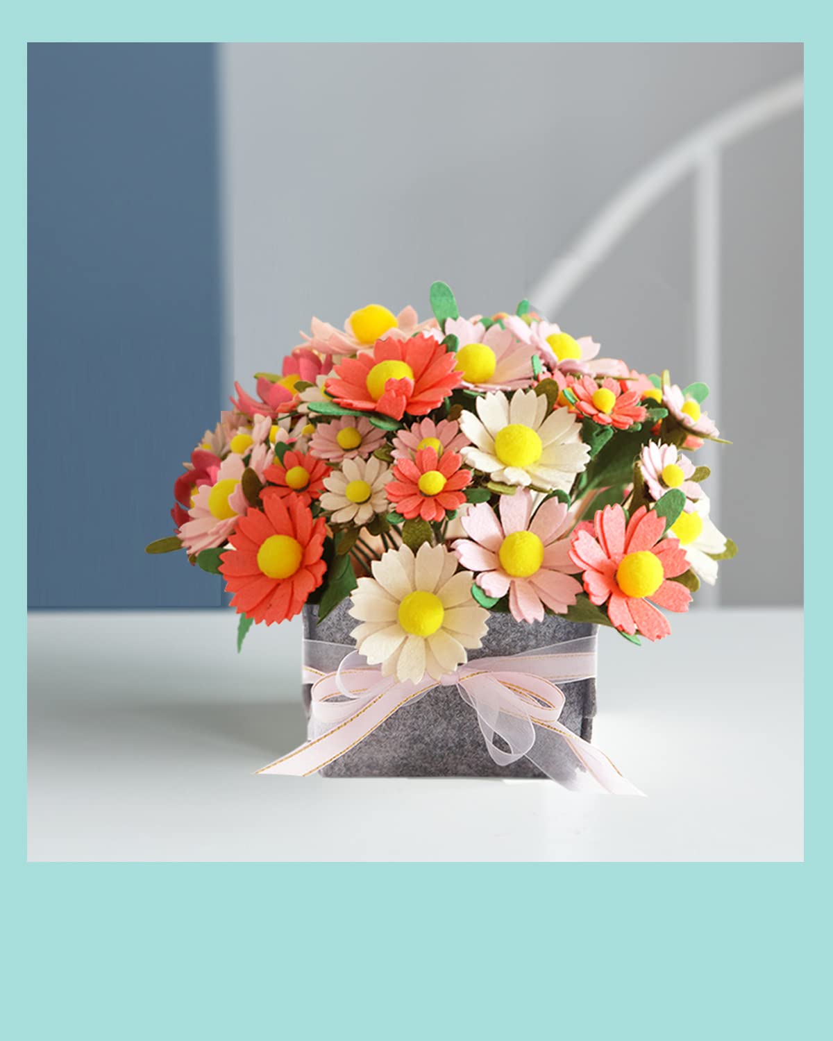 BAZIMA - Kit de manualidades de flores de fieltro, kit de ramo de margaritas de fieltro, regalos florales, kit de manualidades para principiantes, arregla flores de fieltro precortadas y follaje