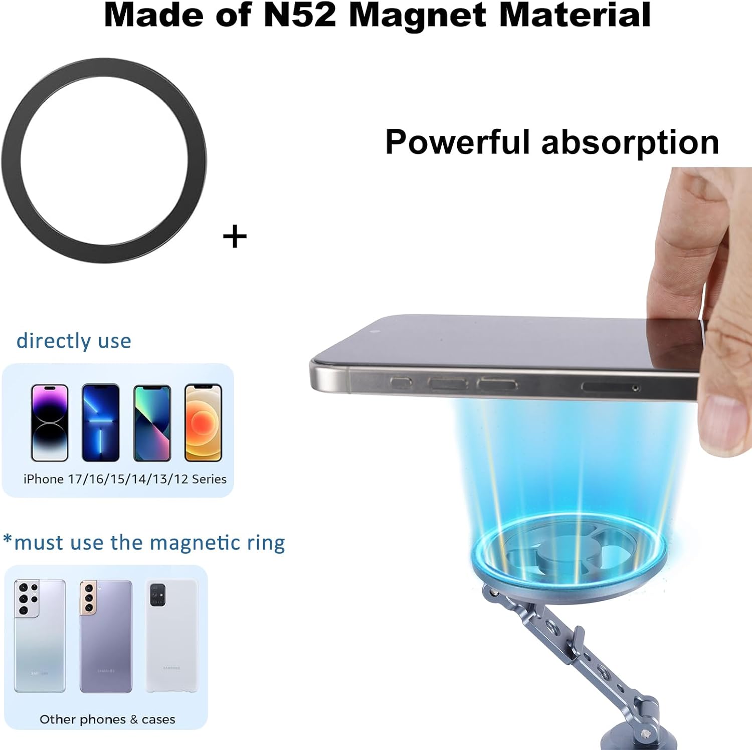 NICEYRIG NATO Rail Mount Magnetic Phone Holder, Adjustable Rotatable & 180° Tilt Phone Mount Holder for Camera Monitoring, Universal for iPhone and Android Smartphones with Extra Magnetic Ring - 623
