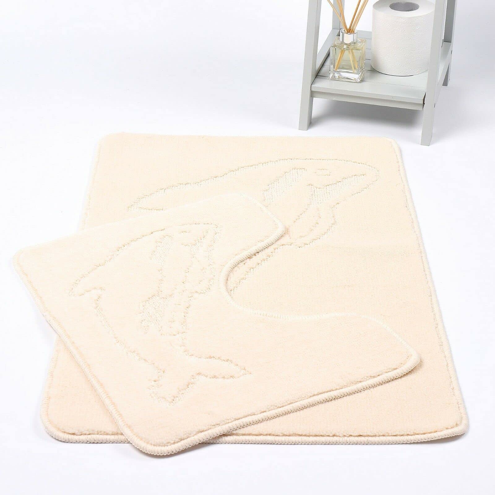 Night Zone Dolphin Bath Mats Non Slip Bathroom Mats 2 Piece Pedestal and Bath Mat Set Toilet Bathroom Rug (Cream)