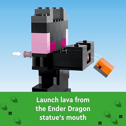 Miniatura 3 de LEGO Minecraft The End Arena 21242, juego de batalla jugador contra jugador con figuras de lava, dragón Ender y Enderman, juguetes de acción para