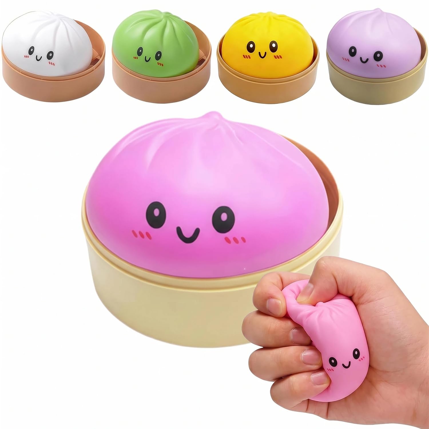 Squishy Toys, Bun Squishy Set, Cute Stress Relief Sensory Play Fidget, Stress Balls For Boys Girls, Soft Squeeze Fidget Toys, Birthday Gift for Anxiety Relief - Pink