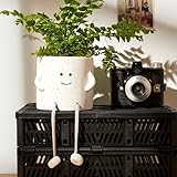 SparkDazzle Rope Legs Sitting Indoor Succulent Planter, Unique Cute Flower Pot with Face, Decorative Plant Pot 4 Inch (White)