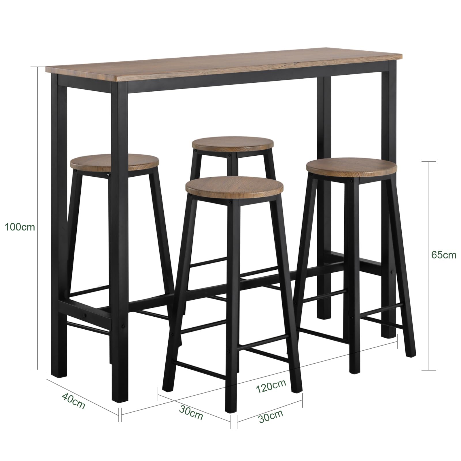 SoBuy Set Tavolo da Bar Alto con 4 Sgabelli - Tavolo Salvaspazio per Cucina Piccola e Balcone, Stile Industriale Moderno - Tavolino Alto da Esterno per Giardino o Terrazzo Nero OGT22-SCH