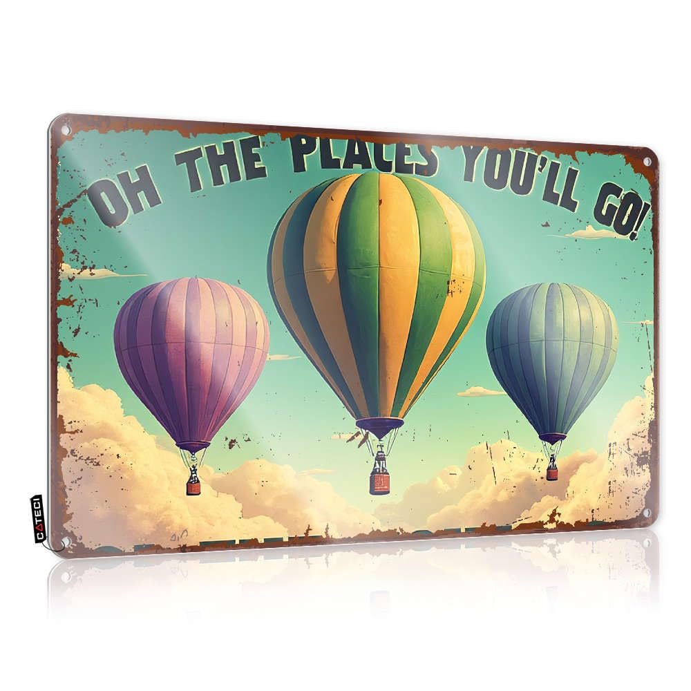 Bedroom Door Sign Hot Air Balloons Soaring High, Adventures Await! Tin Sign Signs For Man Cave Funny Vintage Metal Sign(30X40CM)