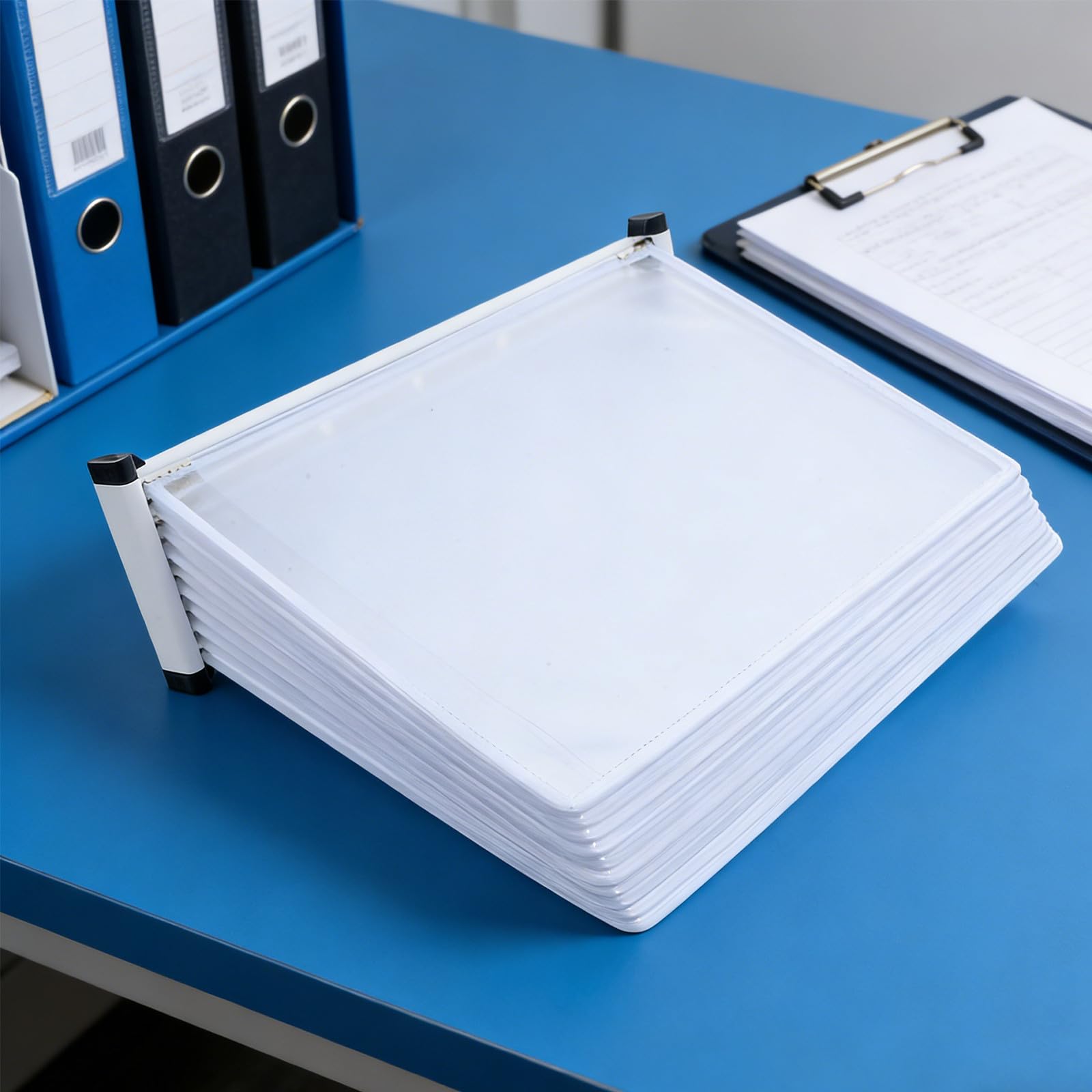 Portadocumenti da Parete A4, Espositore Documenti 5 Pagine e 5 Cartelle a Fogli Mobili, Ferro e Pvc, Bianco, per Presentazioni e Home Office