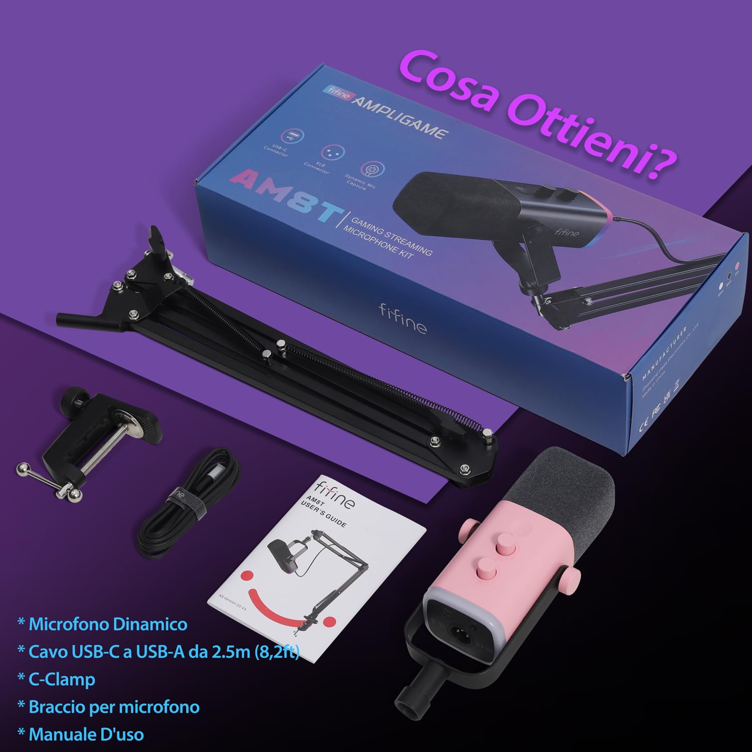 FIFINE XLR Streaming Microfono Kit Dinamico per Podcasting, Gaming Micrófono USB per PC Mac PS4 PS5, Cardioide Microphone per Registrazione Vocale
