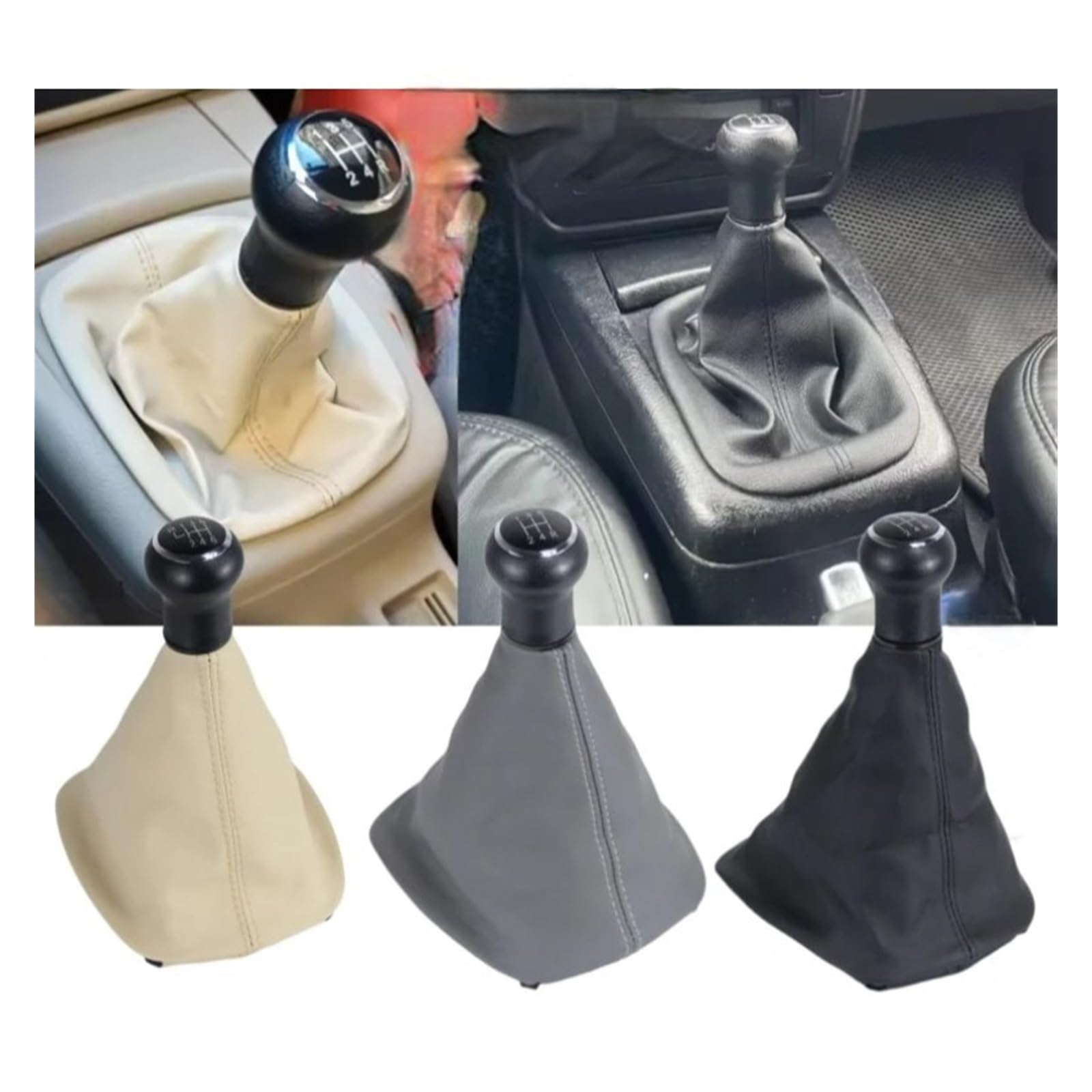 Rendimiento Pomo Para Palanca De Cambios Para VW | Plástico ABS/Cuero PU,Negro/Beige/Gris,Empuñadura Ergonómica,Sensación Cómoda,Cambio Suave