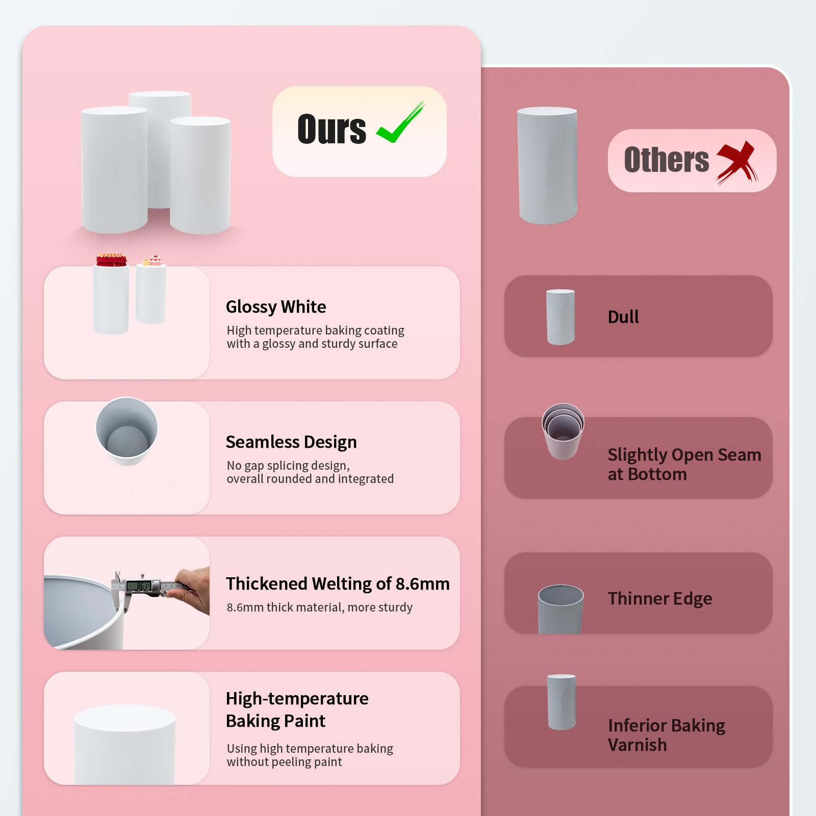 Dfmyhked 3pcs White Cylinder Stands for Party, Cake Cylinde Pedestal Stand for Wedding Birthday Party Art Decor, Cilindros para Decoraciones De Fiestas 23.62''(L),21.65''(M),19.68''(S)