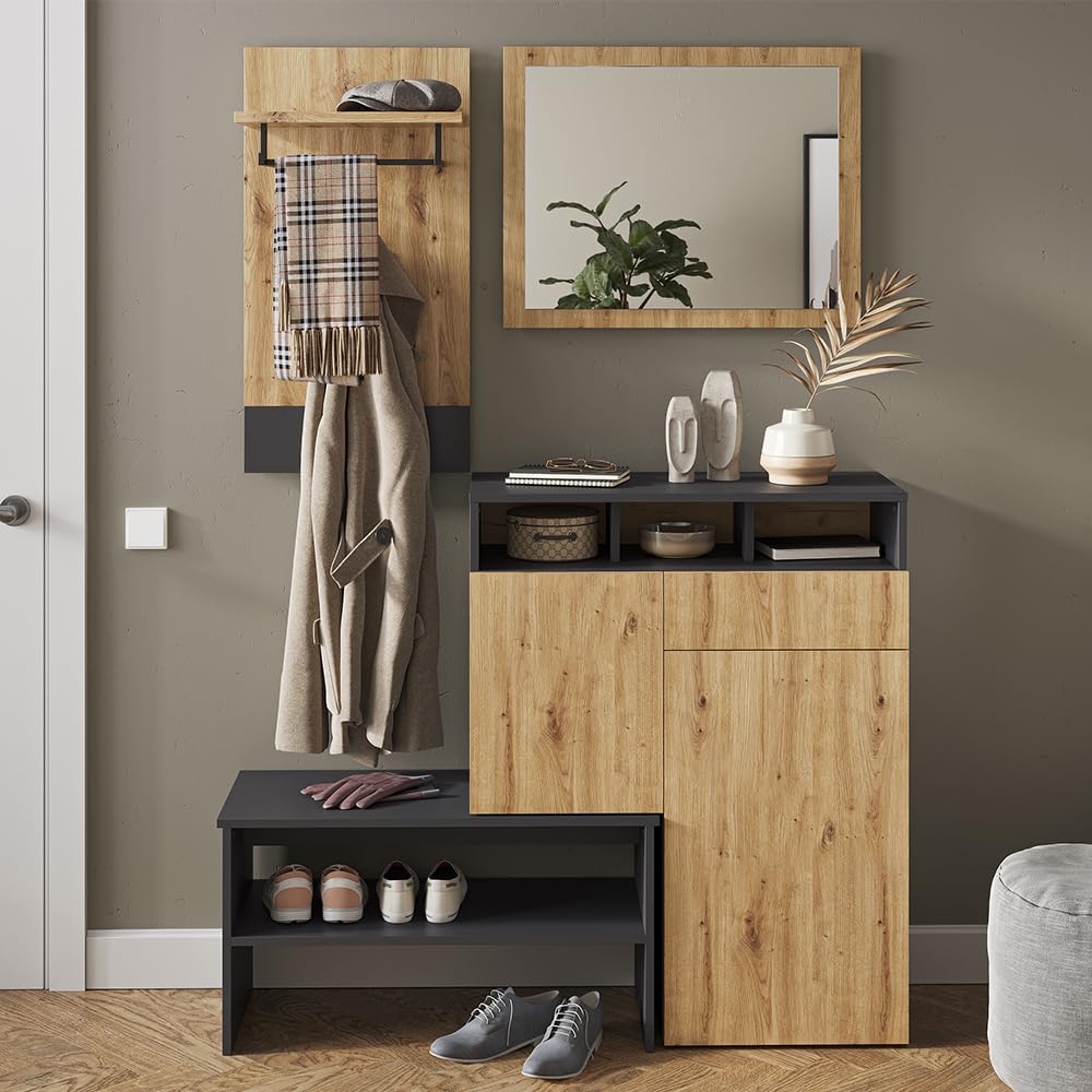 Vicco Espejo de Pared Selena, Roble Artesanal, 70 x 55 cm | apto para montaje en pared para una instalación que ahorra espacio