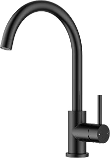 FORIOUS Grifo Cocina, Grifo Monomando Cocina, Acero Inoxidable Giratorio 360°, Grifo de Cocina Fregadero Monomando de Agua Fría y Caliente, Negro Mate, Altura del Pico 238 mm, Caño Curvo