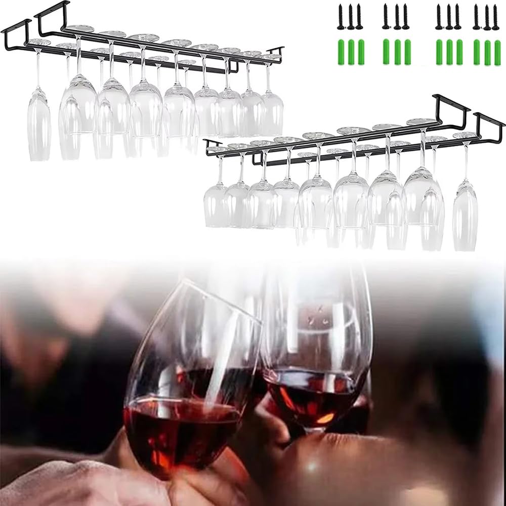 HEYOUTH Porte-gobelets sous meuble pour verres suspendus, porte-bouteilles de plafond, 8 verres à vin pour garder les verres au sec sous meuble 64 à 80 verres à vin, avec vis pour bar Ristoran