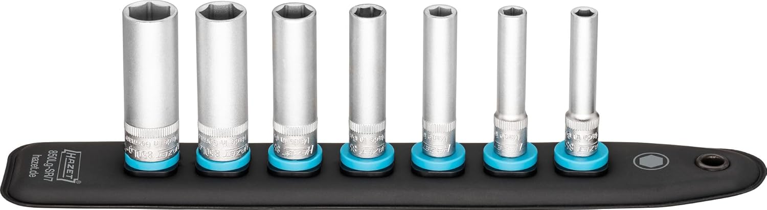 Hazet 850LG-SR/7 SmartRail 1/4" Metric Deep Socket Set, 7 Pieces