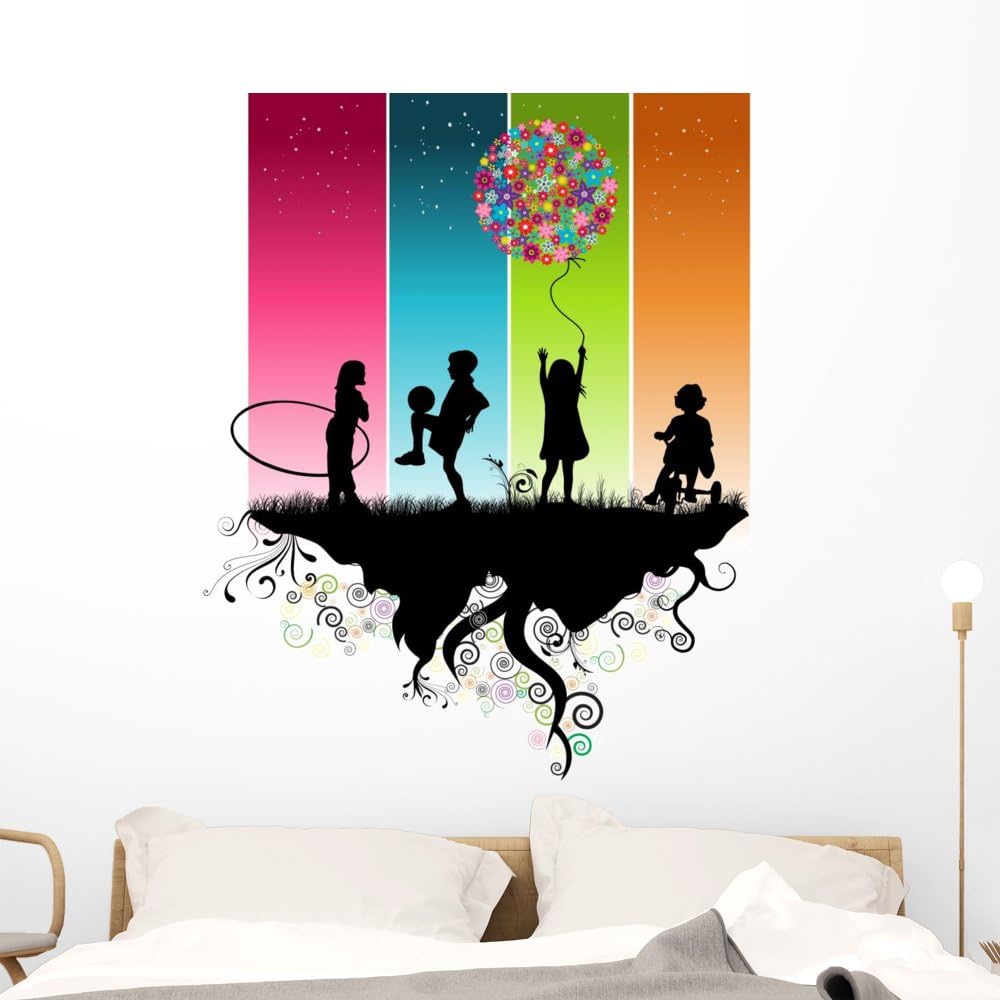 Wallmonkeys Kids Playing Wall Decal Peel and Stick Vinyl Graphic (48 in H x 42 in W) WM97769