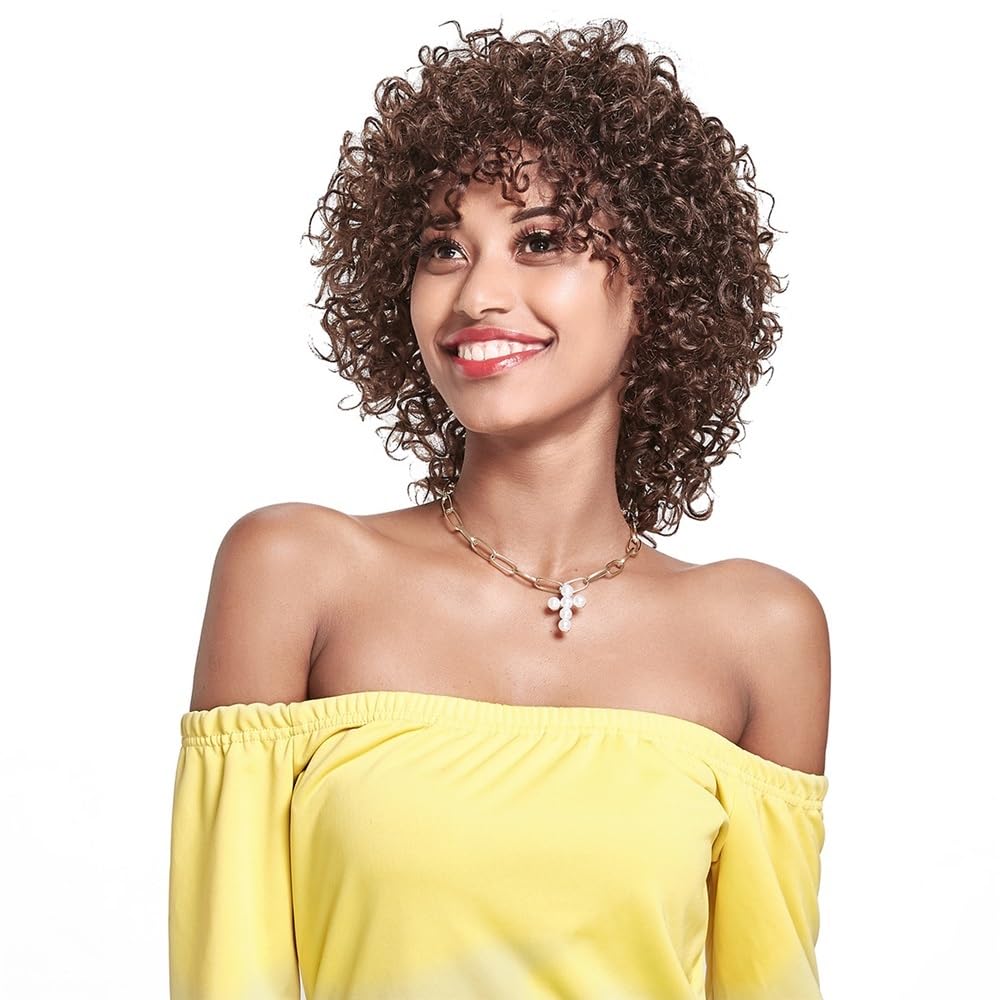 Pixie Cut Krótka peruka z kręconymi włosami bez zapięcia 8 cali bez kleju peruki dla kobiet brązowy kolor przedłużanie włosów