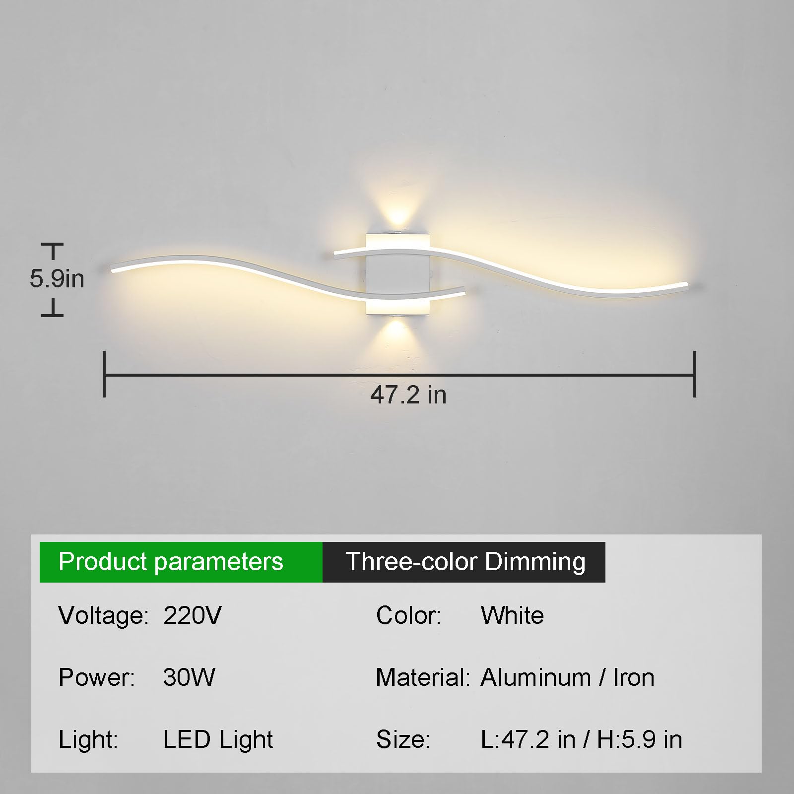 Applique Da Parete Interno,120Cm Applique Camera Da Letto Ad Onda,Lampada Da Parete In Alluminio A 3000-6000K Regolazione Continua Per Soggiorno Da Letto Bagno Corridoio Scale Decorazione Bianco