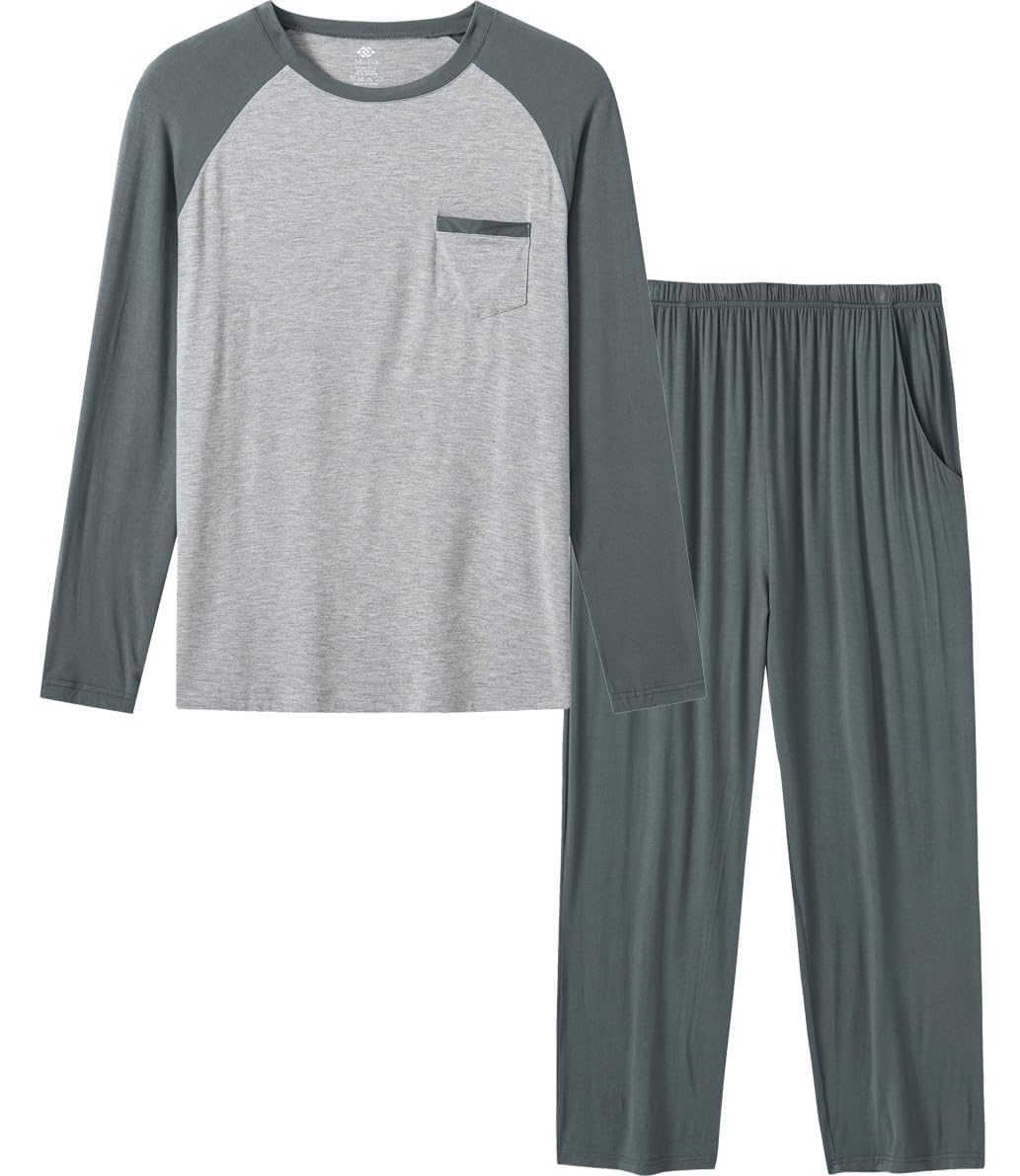 Mens Pajama Set Long Sleeve V Neck 2 Piece Nightwear Loungewear Sleepwear Modal Pants With Pockets Pj's Sleep for Men-image-12