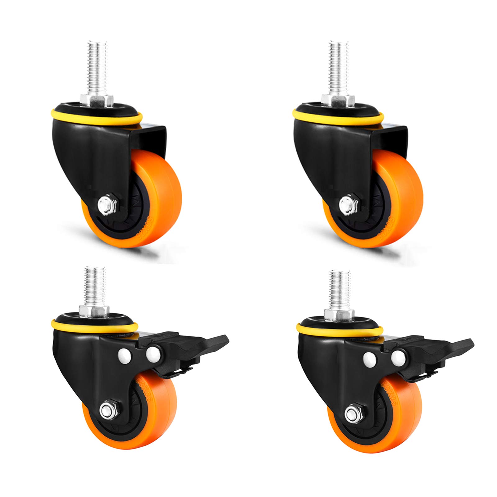 GBRJUYF Heavy-Duty 2-Inch Rubber Cs Industrial Transport Wheels & Quiet Polyurethane Swivel + Brake Perfect for Carts Equipment & Machinery 10-Pack