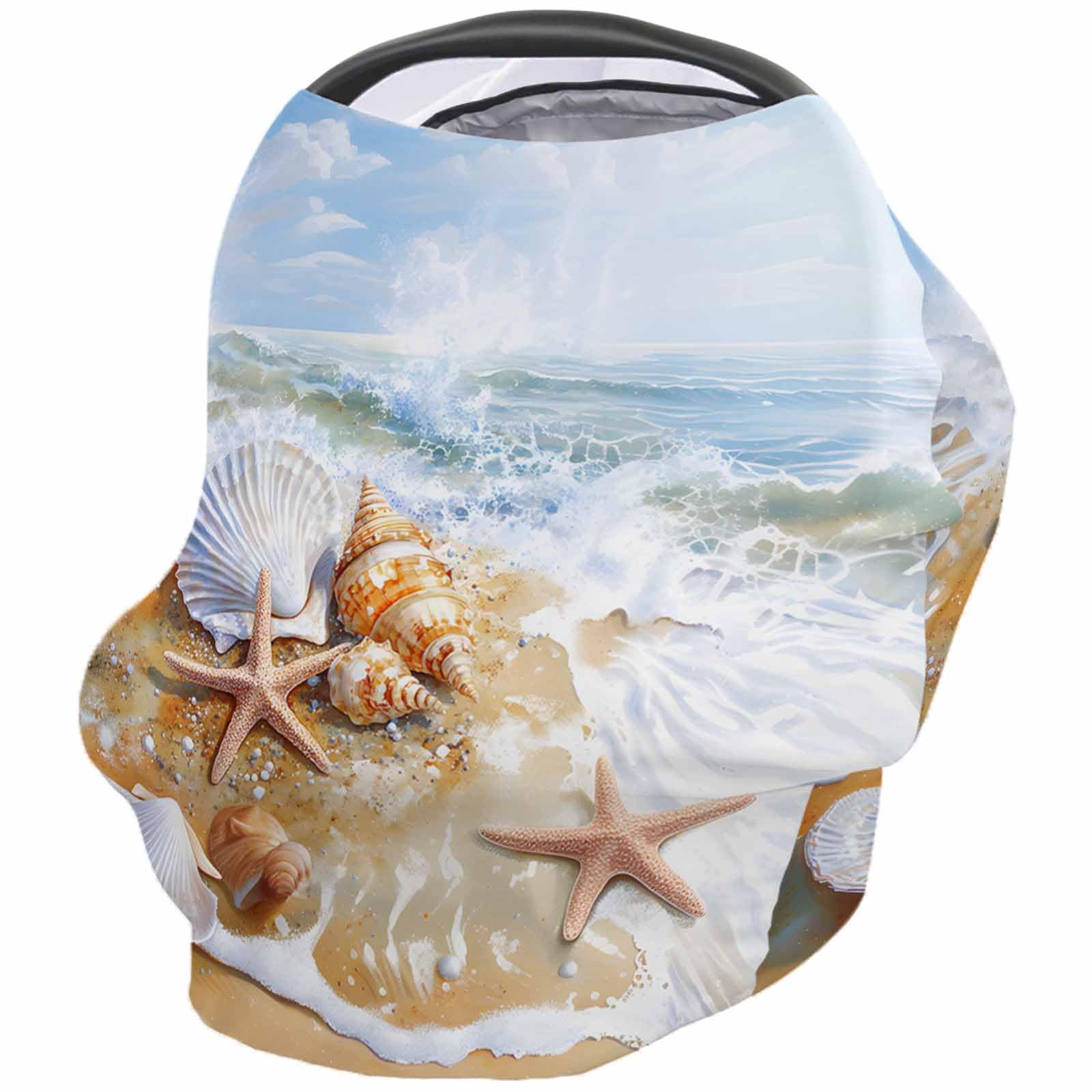Nursing Cover for Breastfeeding Scarf, Shell Starfish Waves Beach Seaside Summer Baby Car Covers Super Soft Multi Use for Canopy Shopping Cart Cover Blanket Stroller Cover