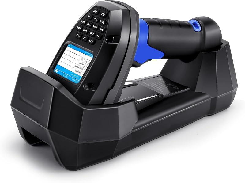 Escáner de código de barras 1D 2D, escáner de inventario inalámbrico JRHC y recopilador de datos PDA Terminal de datos Dispositivo de inventario PDT con larga distancia de transmisión Lector de código de barras inalámbrico 2.4G con pantalla LCD de 2"