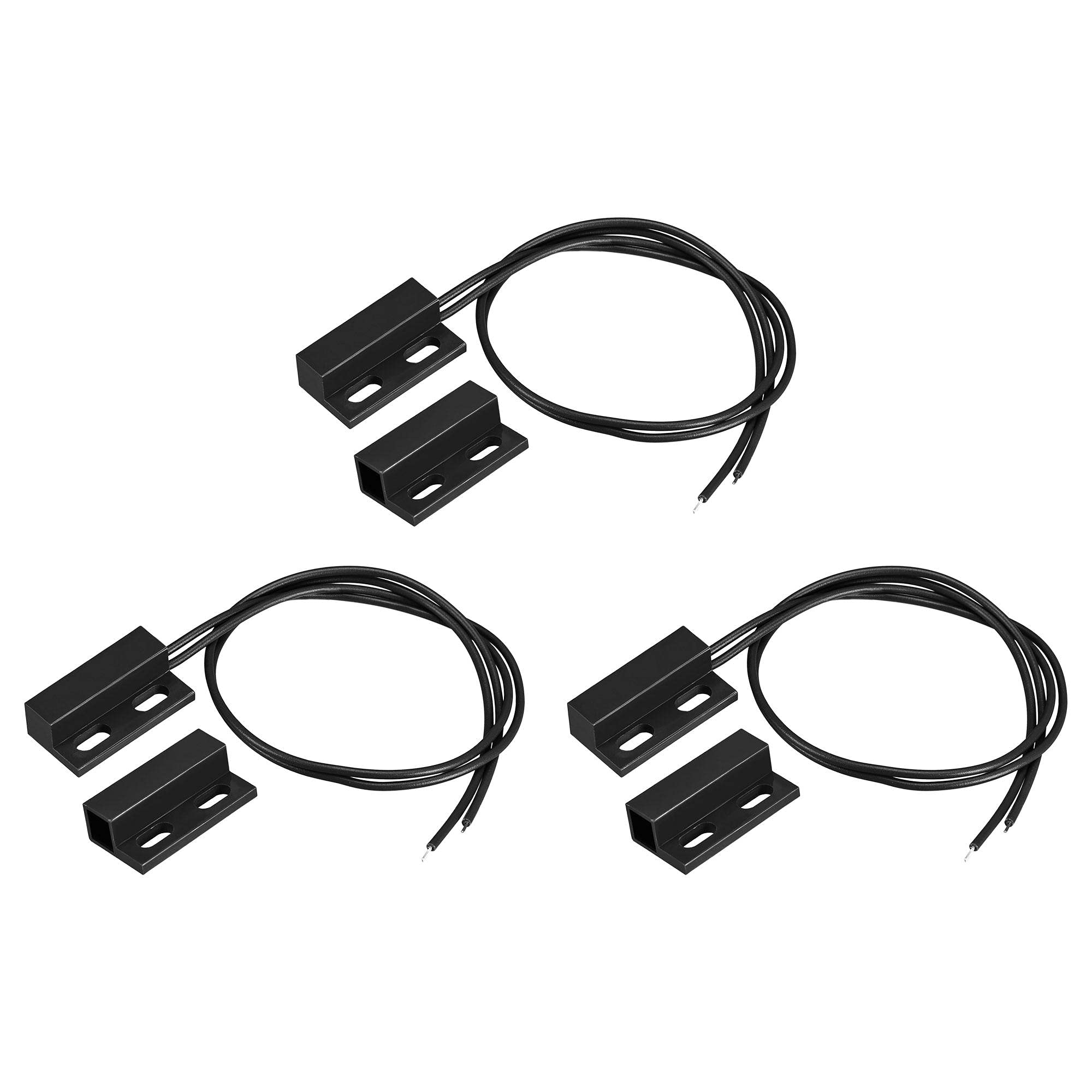 Uxcell Wired Door Window Contact Sensor – NC Surface Mount Magnetic Reed Switch, 3 Pack, Black, For Alarm Systems
