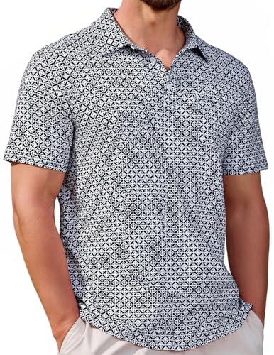 CTU Men's Polo Golf Shirt Quick Dry Moisture Wicking Performance Print Polo Shirts Casual with Pocket Black XXL