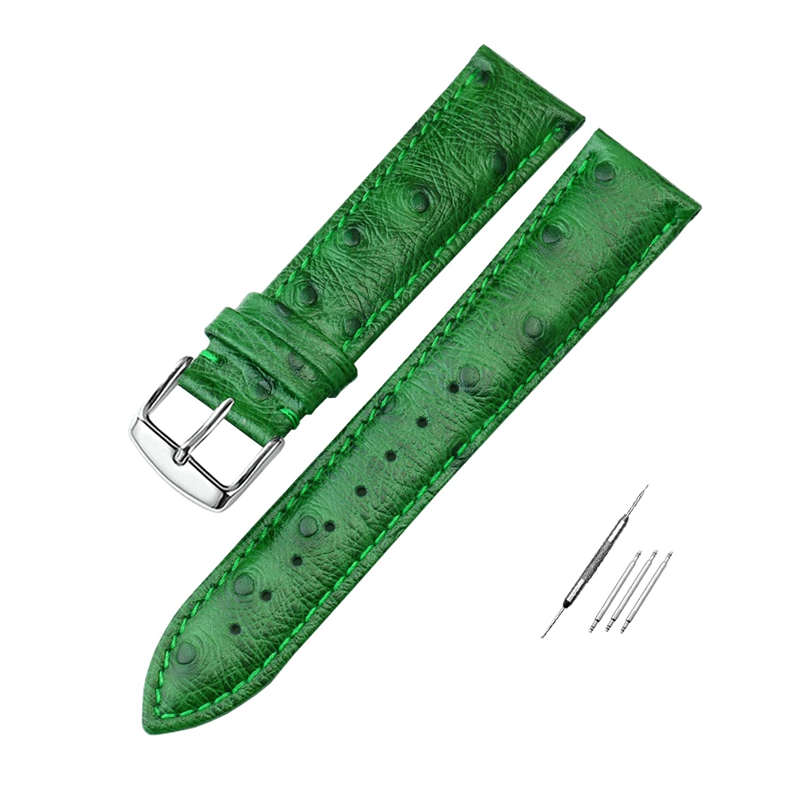 Bracelet de montre en cuir véritable d'autruche vert 12-24mm haut de gamme