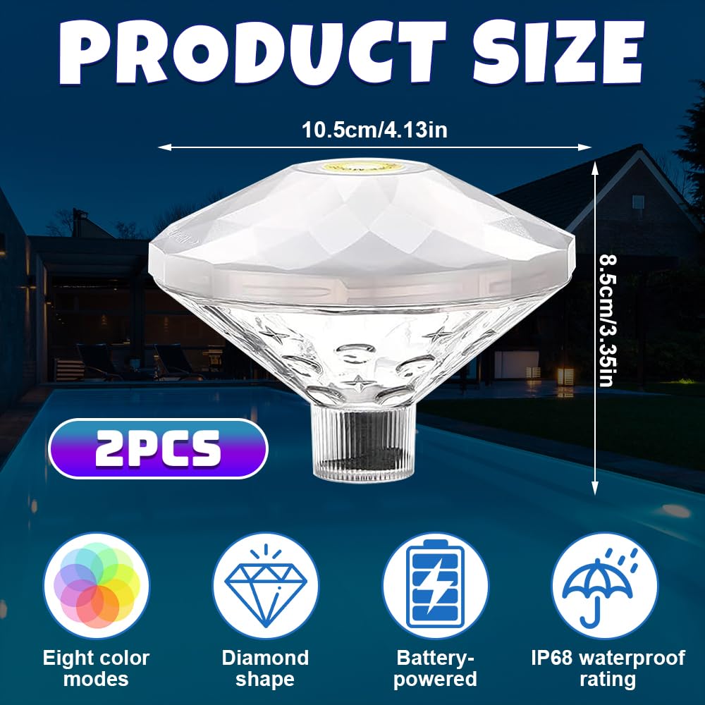NAVESO 2 sztuki pływających świateł basenowych, oświetlenie basenu, wodoodporne światło basenowe LED IP68 z 8 zmieniającymi się kolorami RGB dla dzieci, basen, staw, dekoracja imprezowa