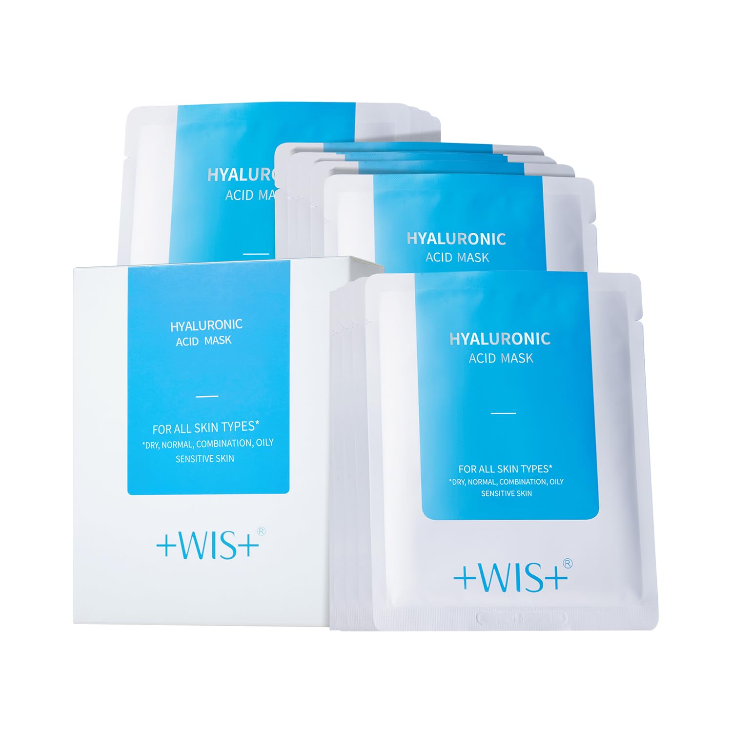 +WIS+ Hyaluronic Acid Face Mask 24 EA with Hyaluronic Acid Serum and Vitamin B5, Hydrating Facial Mask for Dry Skin, Anti-Aging Mask to Plump and Repair Dehydrated Skin, Safe on Sensitive Skin
