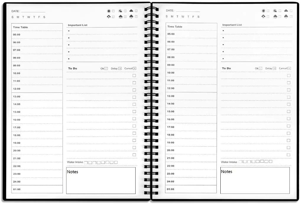 UtyTrees To Do List Notebook, Daily Planner Undated - Blank Hourly Schedules Appointment Time Planner, 7.6"x10.2" Bigger Time Management Manual and Planner, 96 Pages, Black