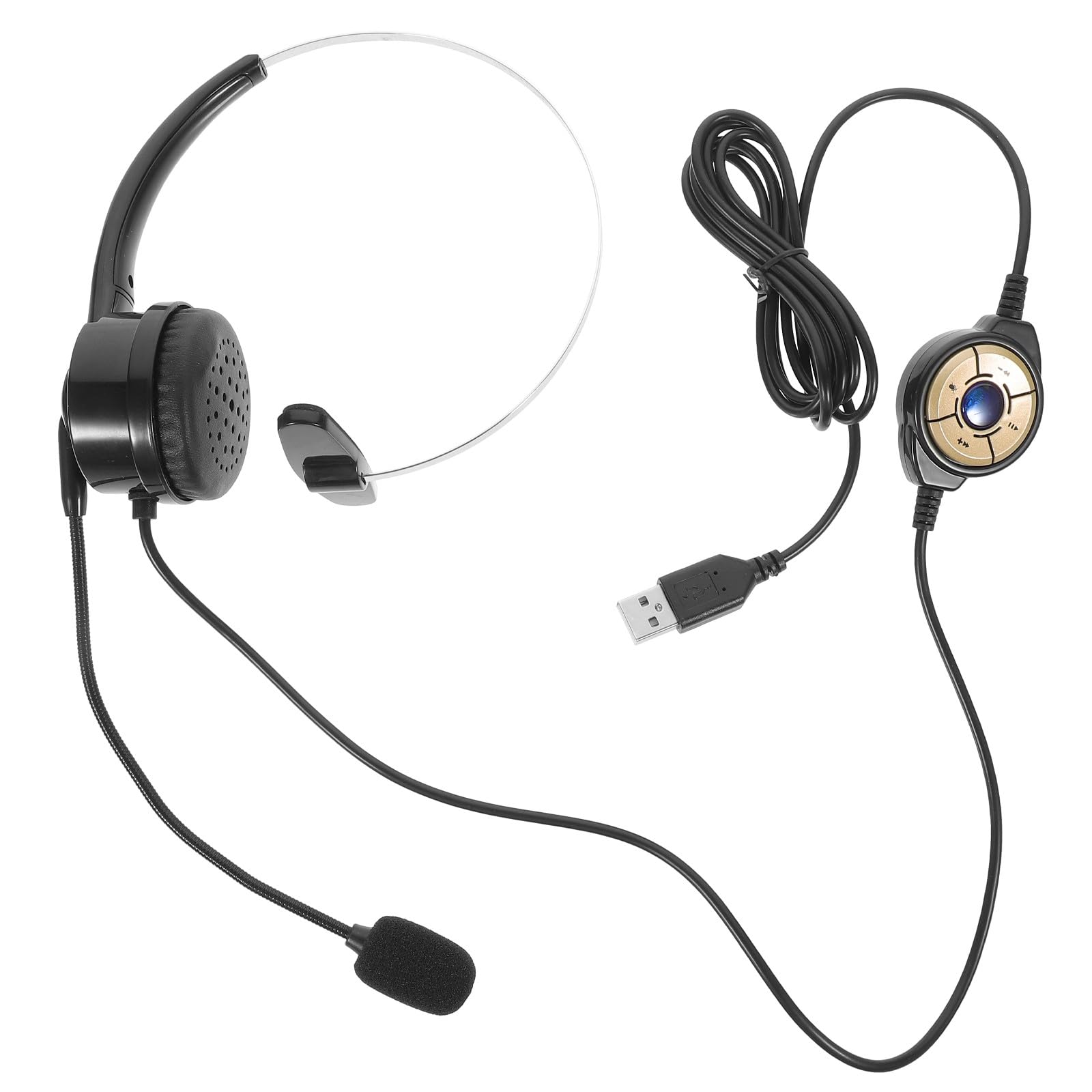 Wired USB Mono Headset with Microphone for Computer and Telephone Calls, Black Head-Mounted Earphone for Office and Gaming Use-picture-22
