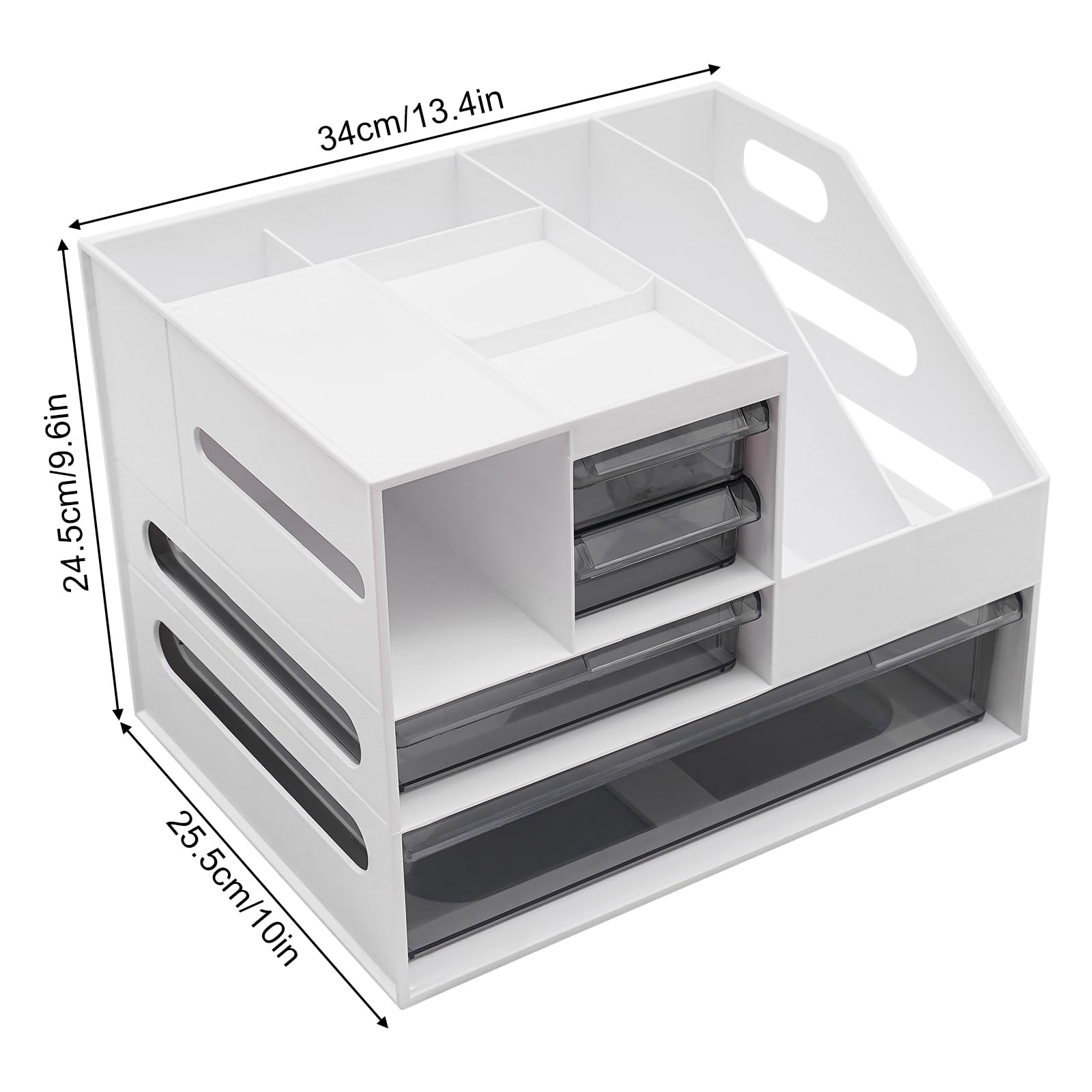 Organizer da scrivania con portapacchi, organizer in carta bianca con cassetto, organizer per penne, fazzoletti, biglietti da visita, calcolatrici, 34 x 25,5 x 24,5 cm