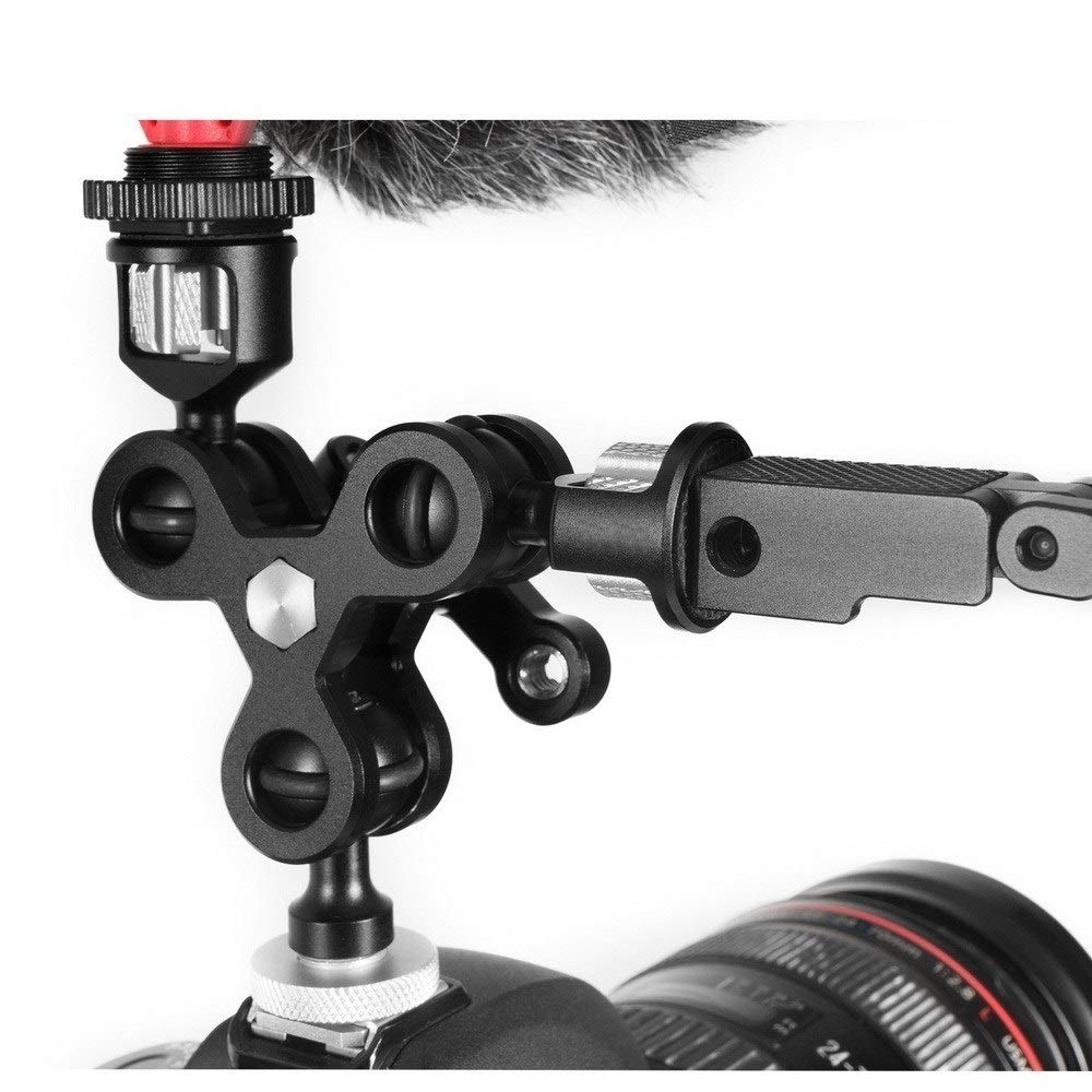 KBREE Adaptador de Montaje de Brazo mágico de Zapata Caliente de Doble Cabeza de Bola multifunción con Tornillo de 3/8 ''1/4'' para Accesorios de cámaras Sony Canon Nikon DSLR