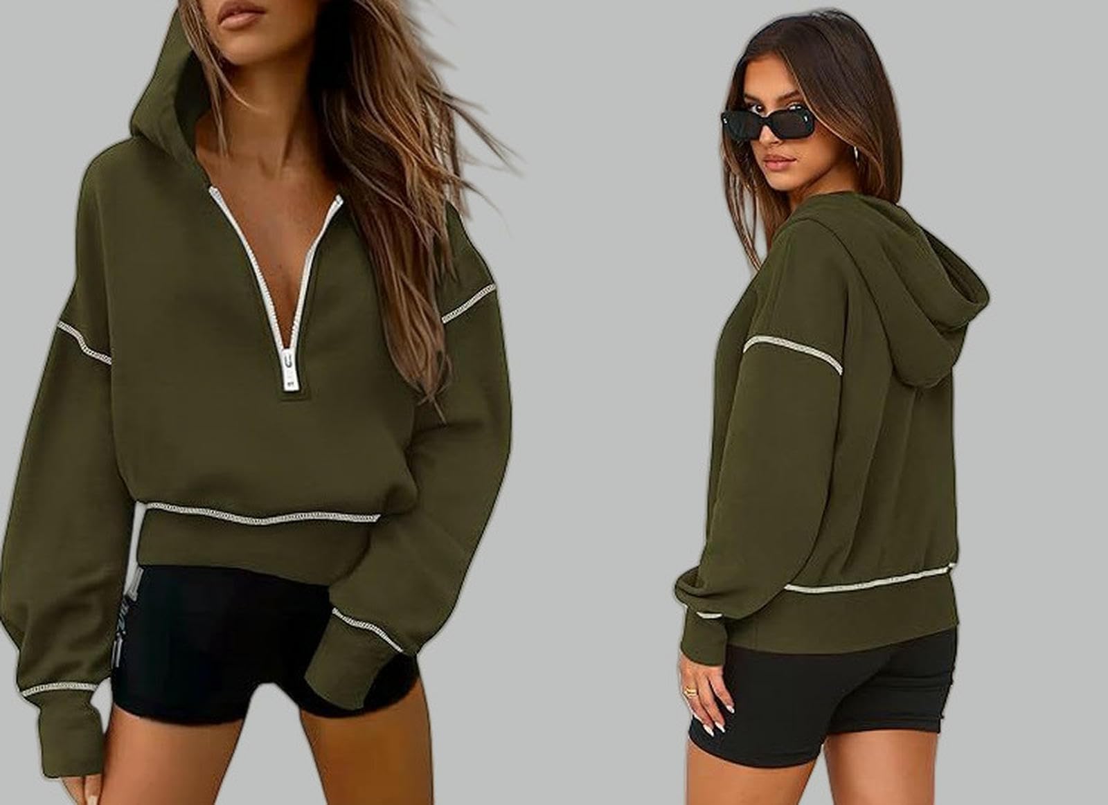 Bluza damska nowa krótka bluza dla kobiet z kapturem do połowy zamka i długimi rękawami jesień zima ciemnoniebieska XL