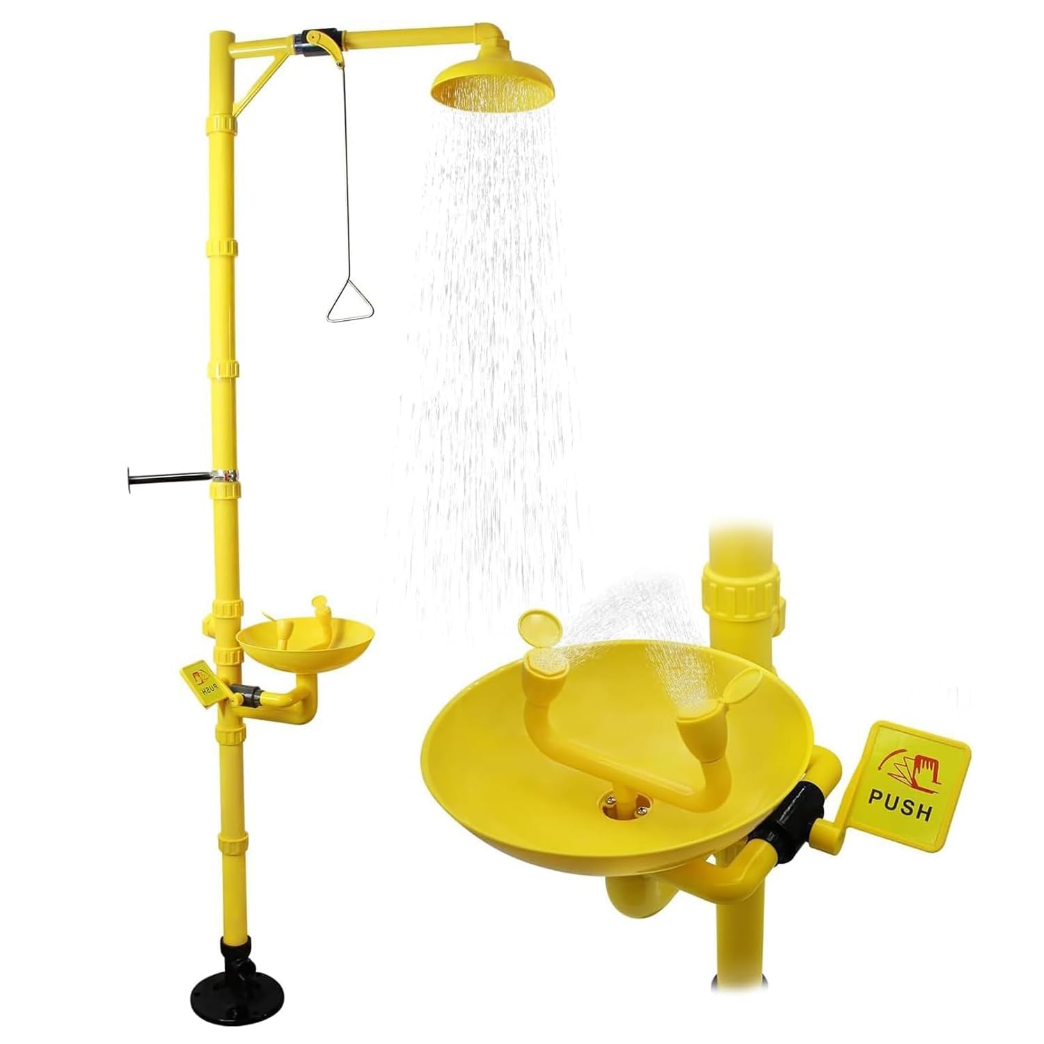 HTDRE Emergency Eye Wash Station Shower Set with Triangle Pull Rod and Push Plate, Wall Mounted Eyewasher for Substance Washing