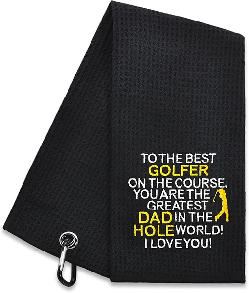 Hafhue to The Best Golfer on The Course Embroidered Golf Towel, Dad Golf Towel, Golf Accessories for Men, Golf Gift for Dad, Birthday for Dad Grandpa Golf Fan, Retirement Gift for Dad