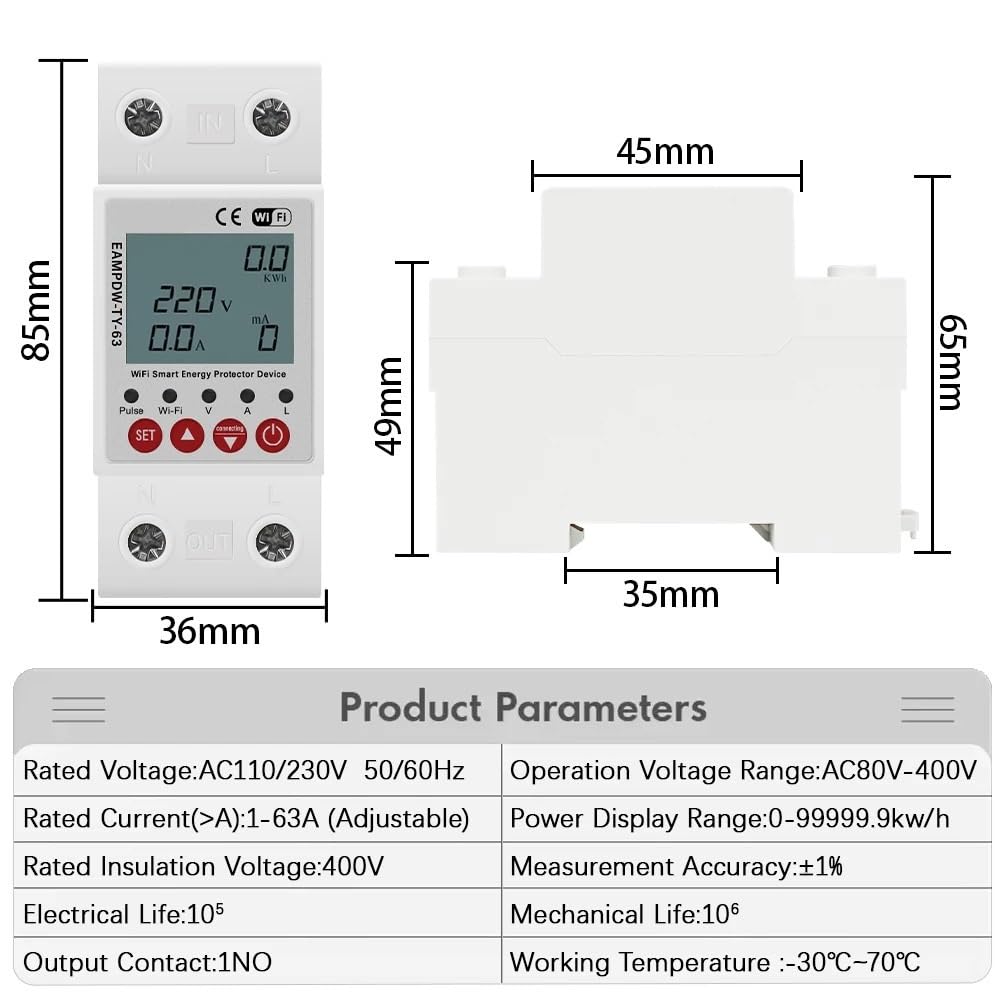 Product dimensions and parameters for EAMPDW-TY-63.