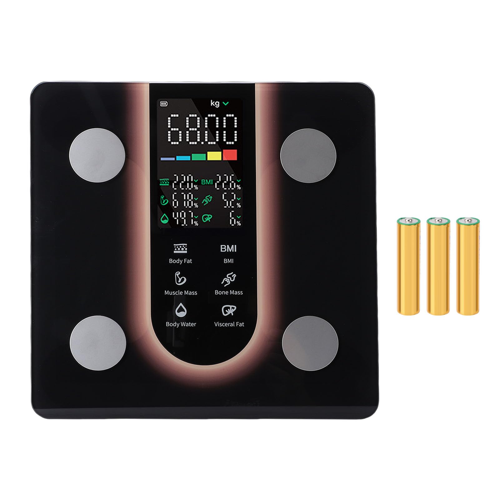 Pongnas Präzise Digitale Smart-Health-Waage, LED-Anzeige, Synchronisierungs-App für den Heimgebrauch (BLACK)