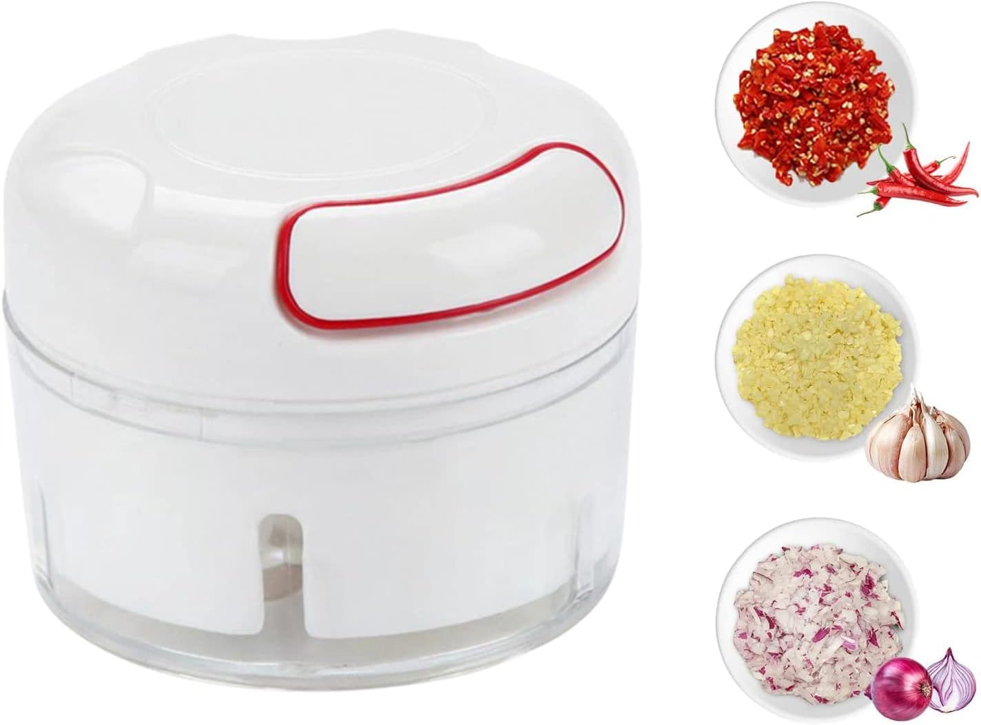 leeonz mini manual vegetables chopper, multi-functional pull string food processor, food slicer for vegetables, garlic, peppers, onions, meat, fruits, kitchen mini food chopper (white)