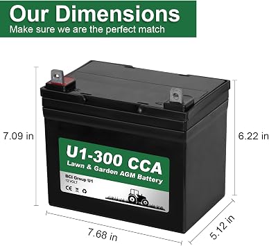 WEIZE Lawn Garden AGM Battery, 12V 300CCA BCI Group U1 SLA Starting Battery for Lawn, Tractors and Mowers, Compatible with John Deere, Toro, Cub Cadet, and Craftsman