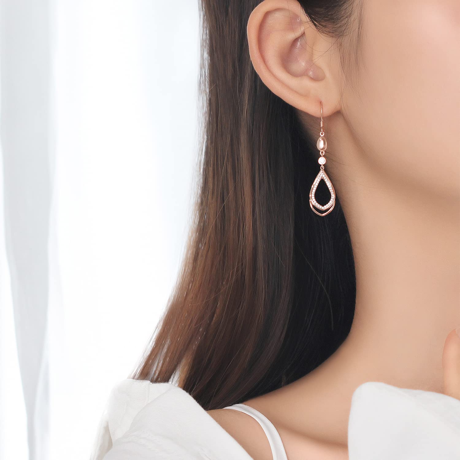Meissa Orecchini Donna Pendenti Lunghi Argento 925 Orecchini Dorati Piercing Cerchio Piccoli con Pendenti Pietra Gioielleria Donna Regalo Sposa Moglie Anniversario (oro rosa)