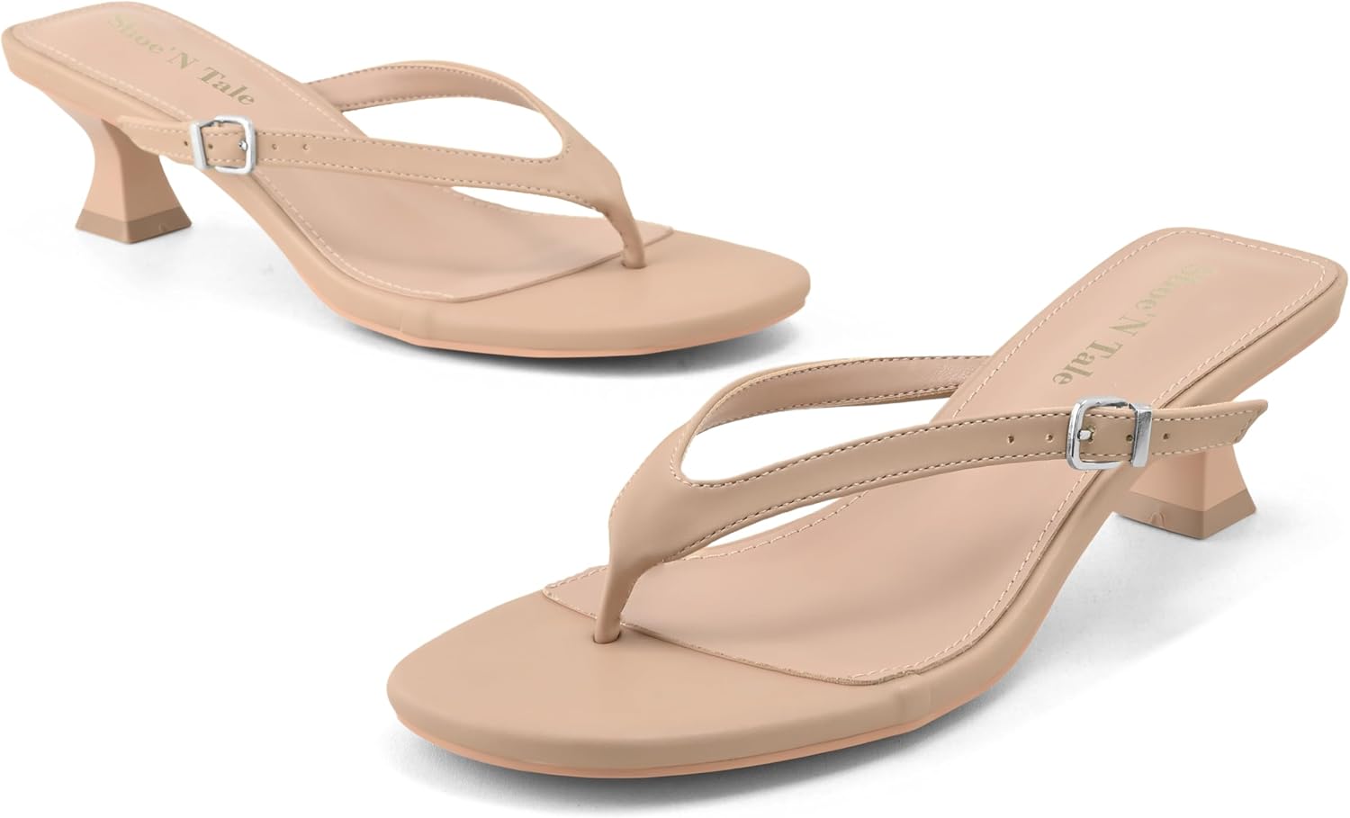 Shoe'N Tale Kitten Flip Flop Low Heel Sandals for Women Round Open Toe Party Dress Thong Heeled Sandals - Image 4