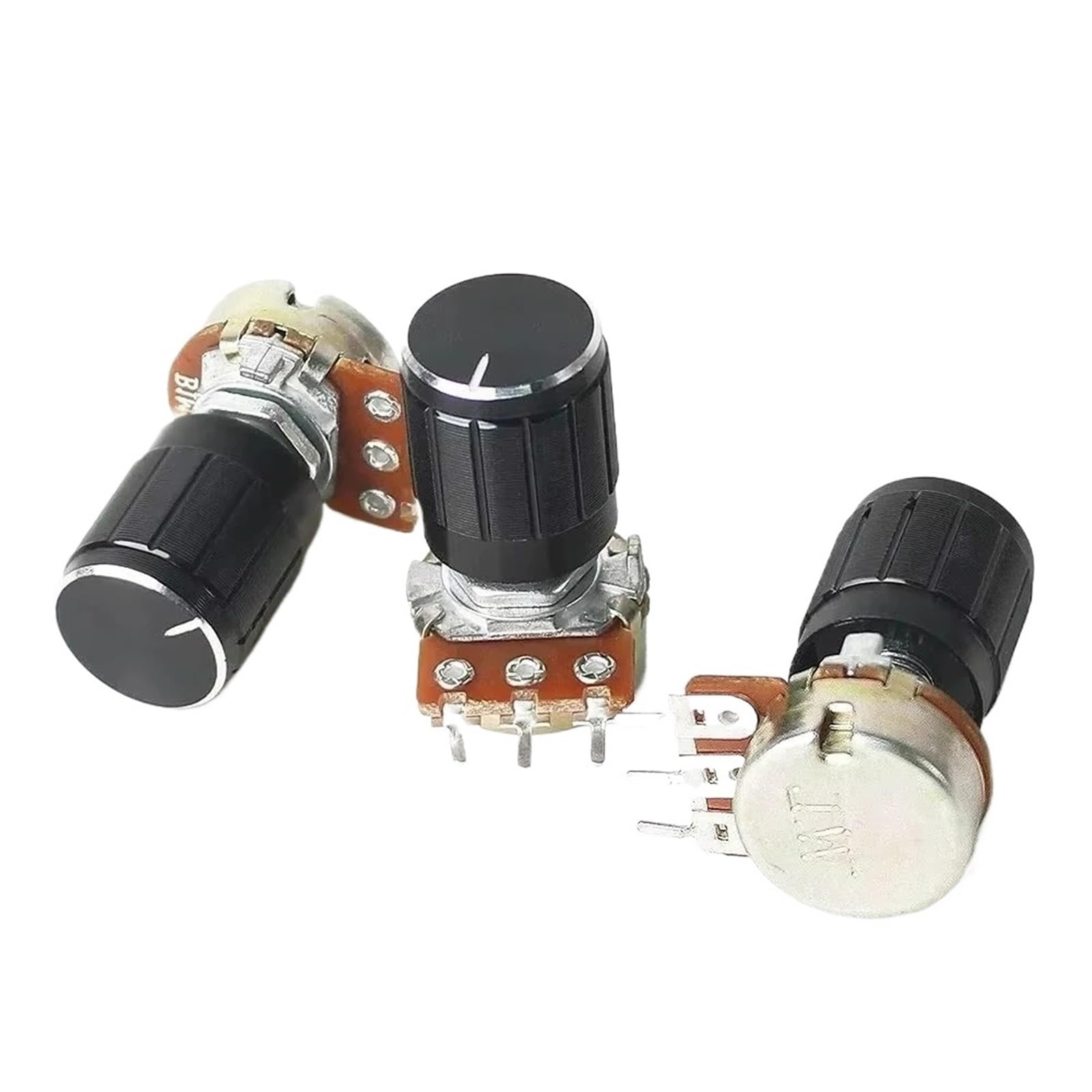 Kit de 5 potenciómetros lineales WH148 de 15 mm (10 K, 1 K, 2 K, 5 K, 20 K, 50 K, 100 K, 250 K, 1 M, 3 pines, con tapa de perilla de aleación de aluminio negra)(10K Ohm)